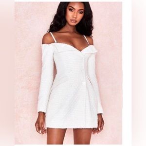House of CB Nia Dress white structured tweed dress in XS
